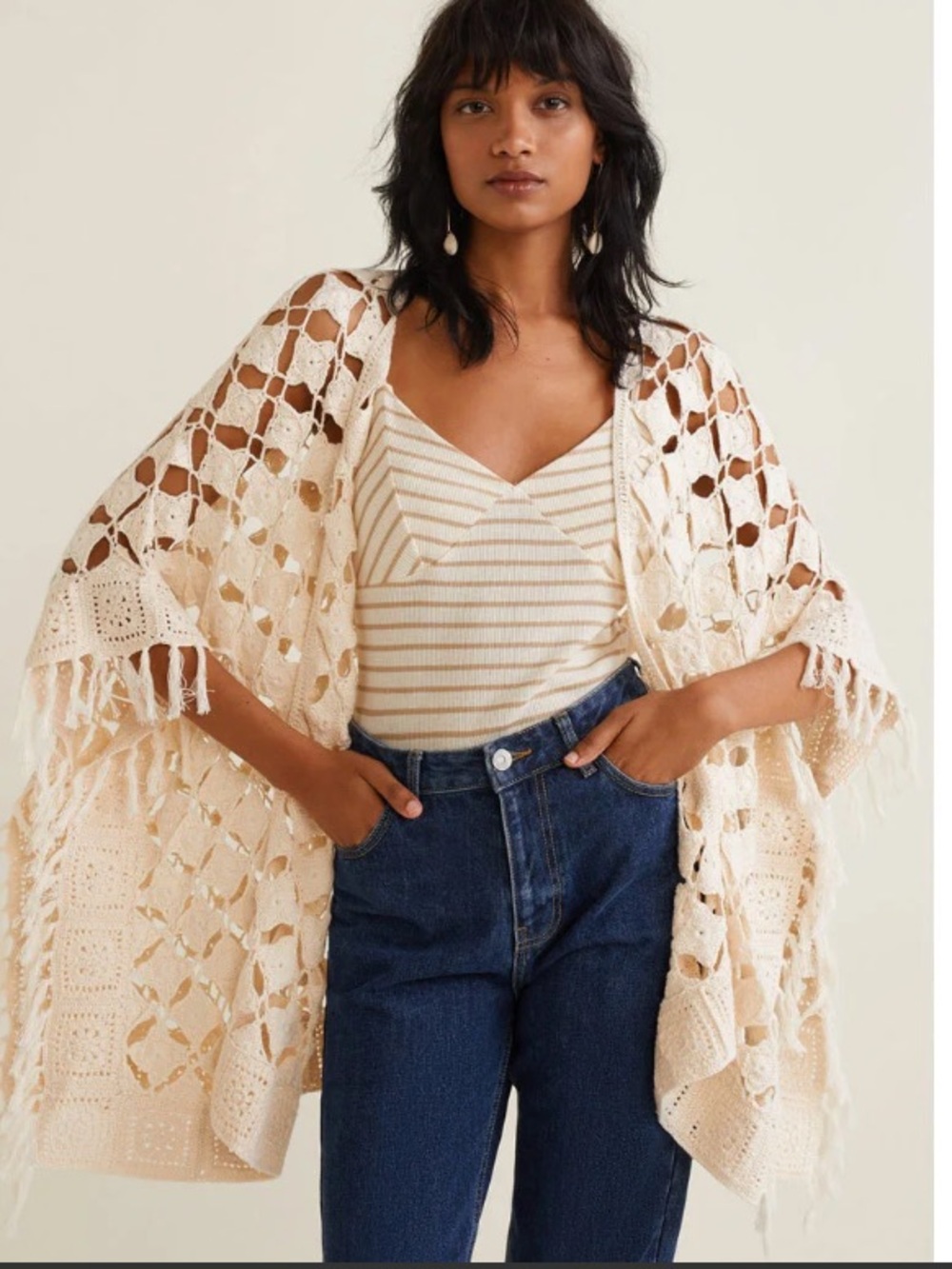 MANGO Crochet Cardigan Boho Festival One Size